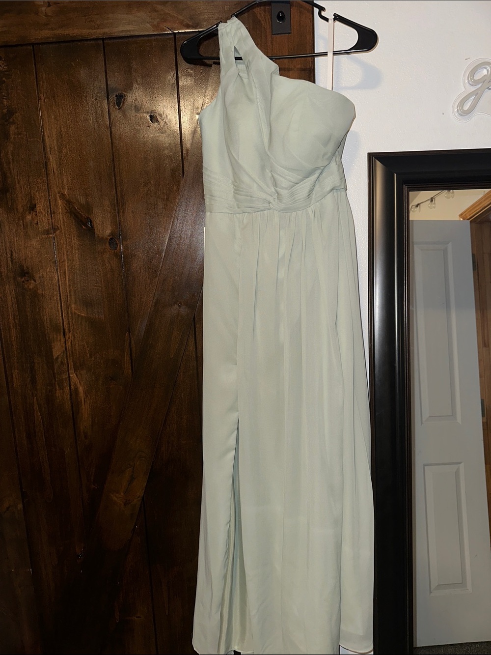 One-Shoulder Sage Green Evening Gown